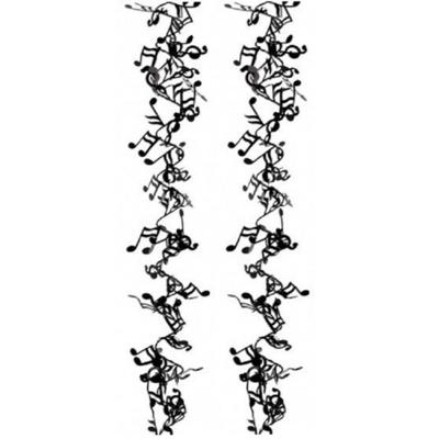 Muzieknoten hangdecoratie - 2x stuks - zwart - 7,5 meter - muziek thema versiering