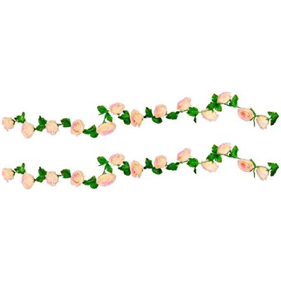 Rozen bloemenslinger - 2x - kunstplant/bloem - roze - 220 cm
