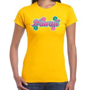 Hawaii zomer t-shirt geel met bloemen voor dames