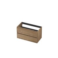 INK Fineer Wastafelonderkast - 90x45x52cm - 2 lades - greeploos - houten keerlijst - MDF Fineer Ash grey 1221432