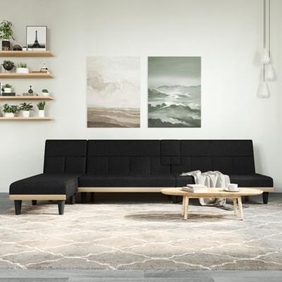 Slaapbank L-vormig 255x140x70 cm fluweel zwart