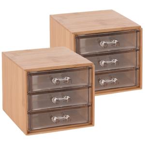 Bureau/hobby organizer - 2x - 3 lades - 16 x 13 x 10 cm - bamboe hout