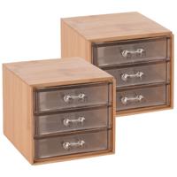 Bureau/hobby organizer - 2x - 3 lades - 16 x 13 x 10 cm - bamboe hout - thumbnail