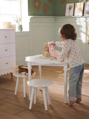 Set van 2 krukjes + tafel bloem ecru