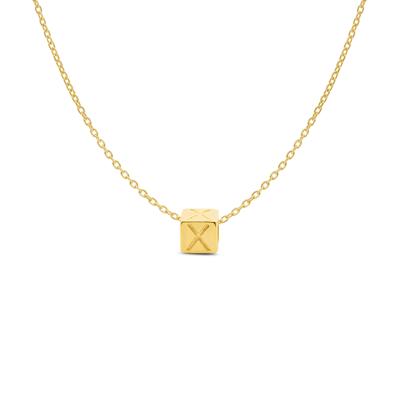 Minimalistische letter ketting cube - 14K GOUD - Goud - X