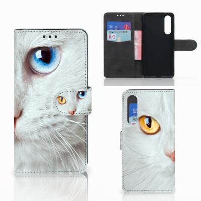 Huawei P30 | Telefoonhoesje | Met pasjeshouder | Witte Kat
