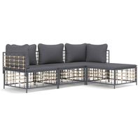 The Living Store Hoekbank loungeset antraciet - 72x72x66 cm - weerbestendig poly rattan - thumbnail