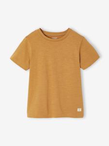 Personaliseerbare gekleurd jongensshirt met korte mouwen okergeel