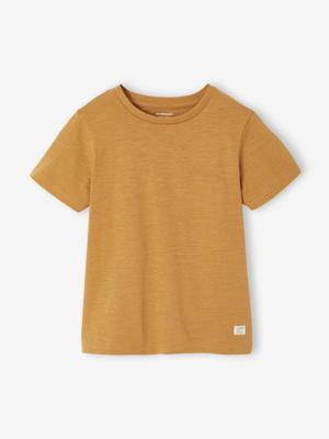 Personaliseerbare gekleurd jongensshirt met korte mouwen okergeel
