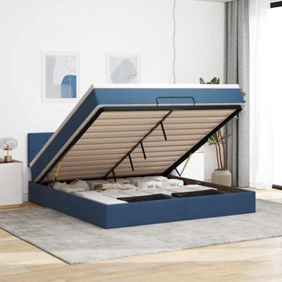 Ottoman bed met matras en LED's 160x200cm stof blauw