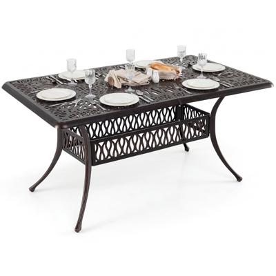 Tuintafel van Gegoten Aluminium Balkontafel met Parasolgat en Verstelbare Poten Eettafel voor 6-8 Personen voor Buiten