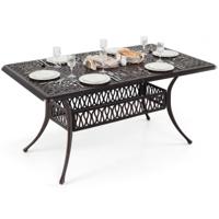 Tuintafel van Gegoten Aluminium Balkontafel met Parasolgat en Verstelbare Poten Eettafel voor 6-8 Personen voor Buiten