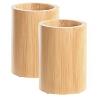 Badkamer tandenborstelhouder / drinkbeker - 2x - bamboe hout - 8 x 11 cm