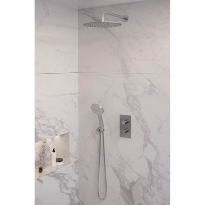 Inbouw Regendouche Set Brauer Brushed Edition Gebogen Wanduitloop Ronde Hoofddouche 30 cm Met Handdouche 3 Standen RVS Look Brauer