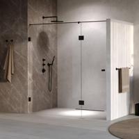 BRAUER Void Carving Nisdeur - 2-delig - 190x200cm - 70cm draaideur aan glas - glascoating - omkeerbaar - helder glas - mat zwart GS-VOCN3H70120200MZ