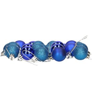 24x stuks kerstballen blauw mix van mat/glans/glitter kunststof 3 cm