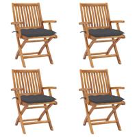 Tuinstoelen 4 st inklapbaar met kussens massief teakhout