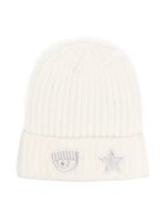 Chiara Ferragni Kids bonnet nervuré à détail de patch - Blanc - thumbnail