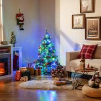 120 cm Kunstkerstboom in pot met 100 Gekleurde LED-lichtjes & Rode Bessen 120 cm Kunstkerstboom in pot met 100 Gekleurde LED-lichtjes & Rode Bessen