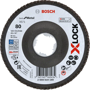 Bosch Accessoires X-LOCK Lamellenschijf Best for Metal schuin, glasvezel, Ø115mm, G 80, X571 - 1 stuk(s) - 2608619199