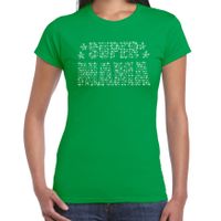 Glitter Super Mama t-shirt groen Moederdag cadeau rhinestones steentjes voor dames - thumbnail