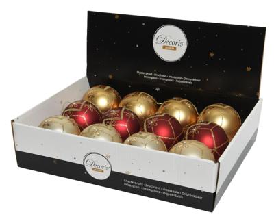 Decoris Kerstballen mix 12st pearl/goud/rood