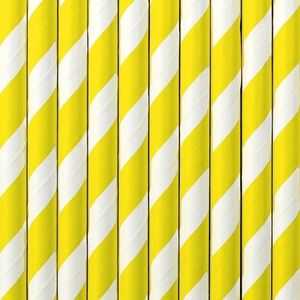 30x Papieren drinkrietjes geel/wit gestreept