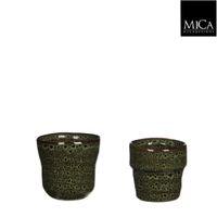 Bloempot Stef pot rond groen 2 assorti h7,5d7,5 cm - Mica Decorations
