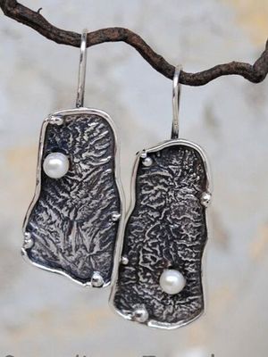 Vintage Irregular Distressed Textured Pearl Earrings Ethnic Jewelry