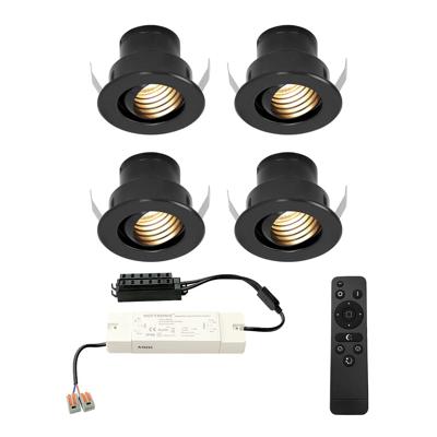 Set van 4 Medina LED Mini Inbouwspots met Trafo - 12 Volt 3 Watt 150 lumen - Dimbaar - Kantelbaar - Verzonken - Plat 35mm (Lage inbouwdiepte) - 2700K - IP44 waterdicht - Zwart