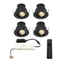 Set van 4 Medina LED Mini Inbouwspots met Trafo - 12 Volt 3 Watt 150 lumen - Dimbaar - Kantelbaar - Verzonken - Plat 35mm (Lage inbouwdiepte) - 2700K - IP44 waterdicht - Zwart