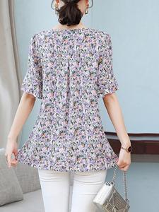 Women's Small Floral V Neck Daily Top