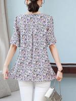 Women's Small Floral V Neck Daily Top - thumbnail