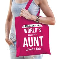 Worlds greatest AUNT tante cadeau tas roze voor dames - thumbnail