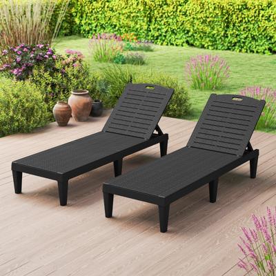 Set van 2 Ligstoelen met Verstelbare Rugleuning Kunststof Weerbestendig Tuinbed Zwart