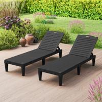 Set van 2 Ligstoelen met Verstelbare Rugleuning Kunststof Weerbestendig Tuinbed Zwart