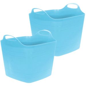 Flexibele emmer - 2x - blauw - 25 liter - kunststof - vierkant - 35 x 38 cm - Wasmanden