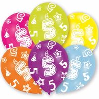 6x stuks 5 jaar verjaardag leeftijd ballonnen 27 cm