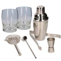 Cocktailshaker set RVS 5-delig inclusief 2x cocktailglazen 350 ml