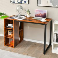 Computerbureau met 5 Vakken Metalen Frame Ruimtebesparend Bureau Houten Schrijftafel Studeerbureau Rustiek Bruin - thumbnail