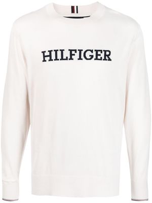 Tommy Hilfiger pull en coton à logo intarsia - Blanc