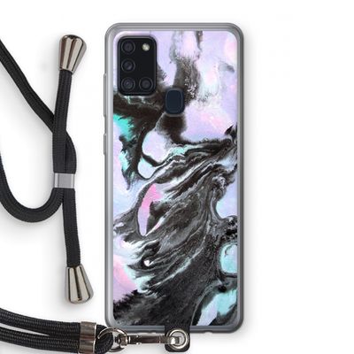 Pastel zwart: Samsung Galaxy A21s Transparant Hoesje met koord