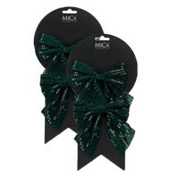 Kerst ornamenten strikken - 4x st - groen met glitter - 12 x 13 cm - kerstboomstrikjes