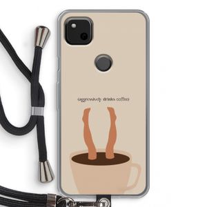 Aggressively drinks coffee: Pixel 4a Transparant Hoesje met koord