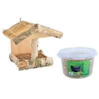 Vogelhuisje/voederhuisje hout 25 cm inclusief 4-seizoenen mueslimix vogelvoer