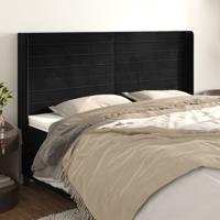 Hoofdbord met randen 163x16x118/128 cm fluweel zwart
