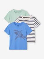Set van 3 geassorteerde jongens-T-shirts met korte mouwen azuurblauw