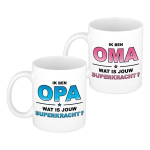 Superpower opa/oma verjaardag cadeau drinkmokken set - 300 ml - Keramiek