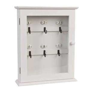 Clayre & Eef Sleutelkastje 25x7x31 cm Wit Hout Glas Rechthoek