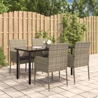 5-delige Tuinset met kussens poly rattan zwart en grijs